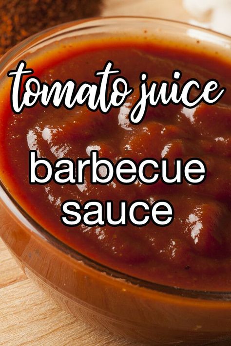 Tomato Juice BBQ Sauce - This tasty barbecue sauce uses tomato juice as the base ingredient. The result is a fresher, less smoky tomato flavor. | CDKitchen.com What To Make With Tomato Juice, Tomato Based Sauces, Recipes Using Tomato Juice, Tomato Bbq Sauce, Barbque Sauce, Homemade Barbeque Sauce, Recipe Using Tomatoes, Tomato Juice Recipes, Vinegar Bbq Sauce