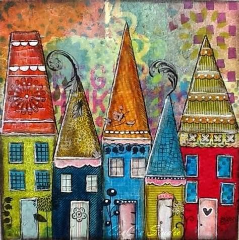 Whimsical Houses, Arte Folk, Collage Artwork, Mixed Media Art Journaling, Art And Illustration, Art Journal Pages, Art Journal Inspiration, Mixed Media Canvas, Art Journals