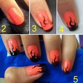 Sharpie nail art...flames...hehe...I would totally do that for the Woodward cruise....hmmm...I wonder how good I am at drawing left-handed. :/ Sharpie Nail Art, Sharpie Nails, Flame Nails, Nail Art Halloween, Orange Nail Polish, Nail Pen, Nail Effects, Diy Nail Designs, Halloween Nail Designs