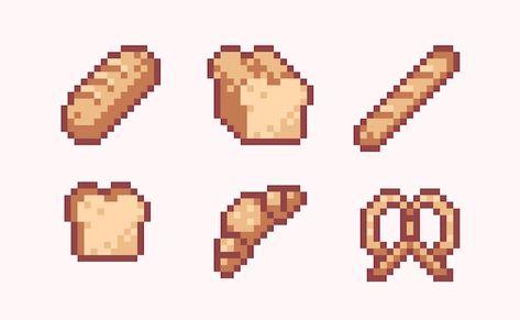 Toast Pixel Art, Pixel Art Bakery, Bread Pixel Art, Pixel Food Art, Pixel Furniture, Food Pixel Art, Meat Drawing, Pixel Food, Pixel Art Food