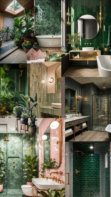 grüne und Rosa fliessen Green And Pink Bathroom, Dark Green And Pink, Pink Bathroom, Green Bathroom, Green And Pink, Home Design Plans, Design Planning, Dark Green, House Design