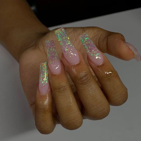 Clear Glitter Nails, Toenail Designs, Glitter Nails Acrylic, Pink Glitter Nails, Ombre Nails Glitter, Ombre Acrylic Nails, Nail Candy, French Acrylic Nails, Soft Nails