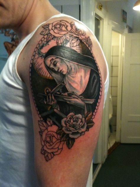 Saint Rita, Mary Tattoo, Tattoo Spots, Most Popular Tattoos, Unique Tattoo Designs, Santa Rita, Unique Tattoo, Catholic Art, Polynesian Tattoo