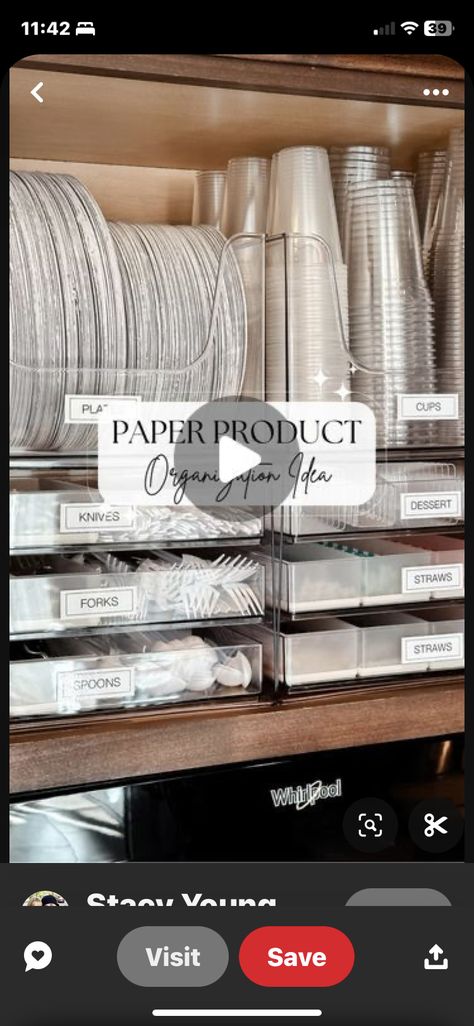 Plate Organizer, House Organisation, Plate Storage, Disposable Plates, Home Organization Hacks, Pantry Storage, Supplies Organization, Paper Organization, Pantry Organization