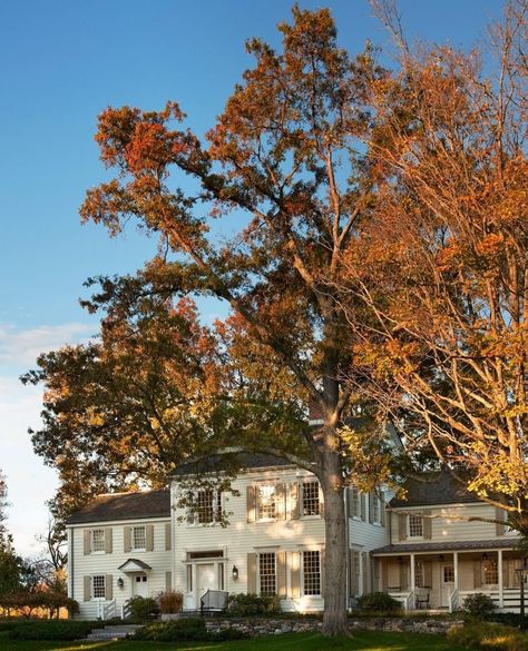 Fresh Farmhouse, Casas Coloniales, New England Homes, Farm Houses, White Farmhouse, Beautiful Houses, House Exteriors, Home Exteriors, Dream House Exterior