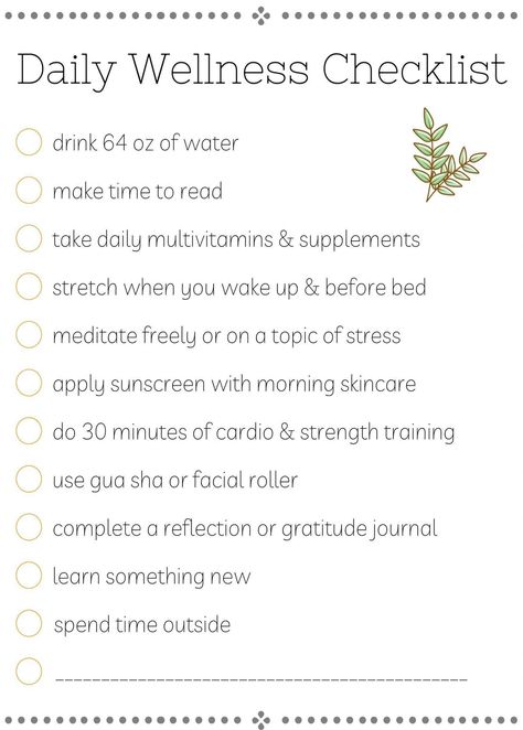 Struggling to keep yourself on track with daily health and wellness? Overwhelmed with the number of wellness activities you feel obligated to complete? Looking for a visual method to keep wellness activities organized? This Daily Wellness Checklist is the perfect way to satisfy all of those needs. It's so easy for life to get in the way and the ...#HealthTips #10 #Health #HealthyLiving #Are #Tips #That #Nutrition #and #Wellness #HealthyLifestyle #FitLife #Actually #FitnessTips #EvidenceBased Get Life Back On Track, Wellness Planner Ideas, Wellness Checklist, Health Retreat, Wellness Habits, Money Saving Techniques, Wellness Activities, Life Management, Everyday Health