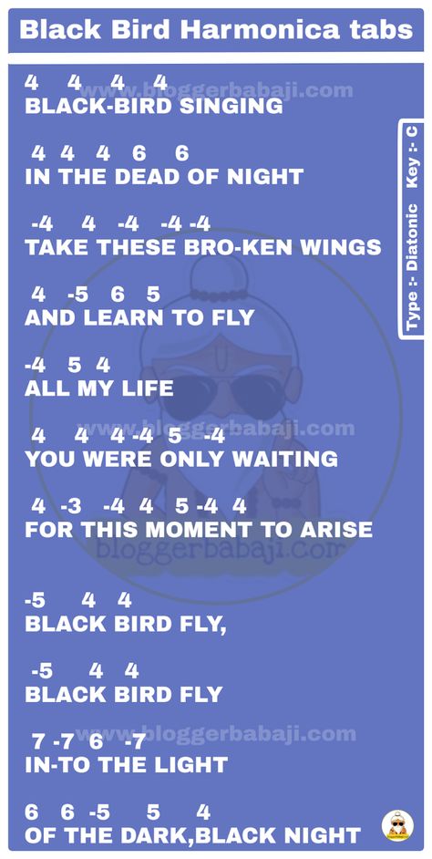 Black Bird Harmonica tabsSong Name: Black Bird By: The Beatles Difficulty: BeginnerKey: CHarp Type: DiatonicBlack Bird Harmonica tabs Watch this video to know the rhythm of tabs Easy Harmonica Songs For Beginners, Harmonica Tabs Blues, Harmonica Songs Easy, Beginner Harmonica Songs, Harmonica Tabs Key Of C, Harmonica Notes, Harmonica How To Play, Harmonica Music, Harmonica Songs