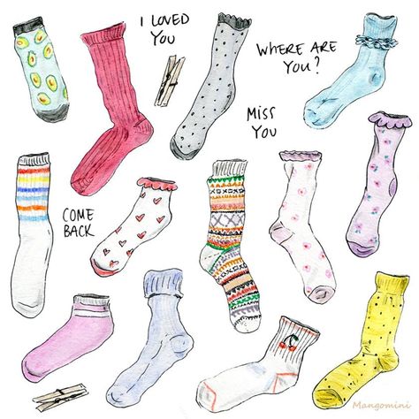 May 9 recognizes a fun and unique holiday, National Lost Sock Memorial Day. It is time to say “good-bye” to all of the single socks, the ones where their mates have been lost to the unknown. Socks Illustration, Sock Tattoo, Socks Drawing, Aesthetic Socks, To The Unknown, Lost Socks, Doodle Inspiration, Sock Outfits, Alphabet Poster