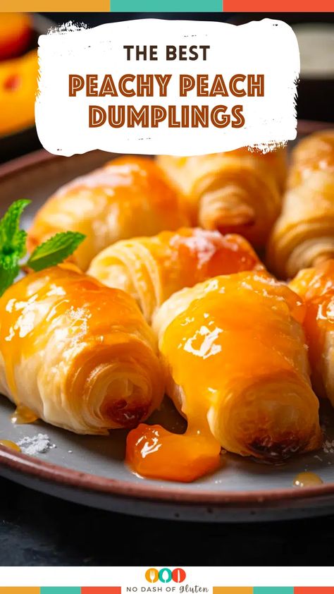 Peach Crescent Rolls, Cresent Roll Desserts, Crescent Roll Dessert, Peach Dumplings, Gluten Free Holiday Recipes, Best Gluten Free Bread, Gluten Free Pastry, Bite Size Food, Comfort Desserts