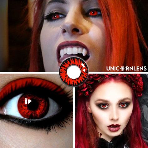 Red Eye Contact Lenses, Red Eyes Contacts, Contact Lenses Halloween, Fashion Vampire, Vampire Contacts, Red Contacts Lenses, Red Vampire, Cool Contacts, Vampire Eyes