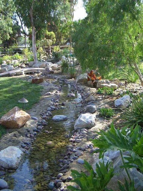 80 Foot Concrete Stream | Garden Pond Forums Stream Garden, Backyard Stream, Garden Stream, Patio Pond, Taman Air, Ideas Garden Design, Garden Ponds, Garden Pond Design, Pond Landscaping