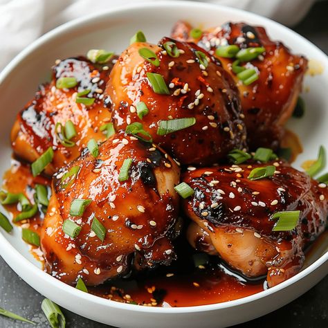 Delicious glazed soy sauce brown sugar chicken thighs, a perfect blend of sweet and savory. Ready in just under an hour! Sweet And Sour Chicken Thighs, Brown Sugar Chicken Thighs, Baked Pork Loin, Chicken Sauce Recipes, Brown Sugar Chicken, Soy Sauce Chicken, Chicken Thighs Recipe, Brown Sugar Recipes, Thighs Recipe