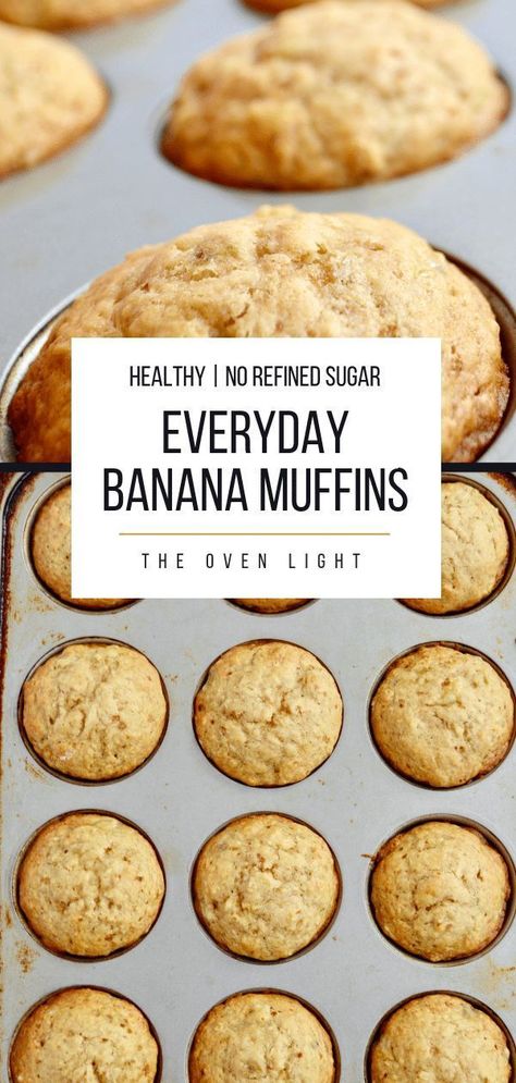 Banana Muffins with No Refined Sugar for Everyday | The Oven Light Breakfast | Everyday Banana Muffins, 1 Banana Recipe Healthy, Healthy Everyday Breakfast, Healthy Light Breakfast, Muffins Homemade, Muffins Banana, Everyday Breakfast, Healthy Banana Muffins, Muffins Healthy