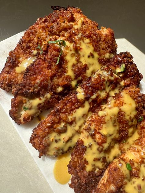 Pretzel Crusted Honey Mustard Chicken Hot Honey Mustard Sauce, Sammy Montgoms, Hot Honey Mustard, Pretzel Chicken, Pretzel Crusted Chicken, Honey Mustard Pretzels, Frying Chicken, Pretzel Crust, Honey Mustard Chicken