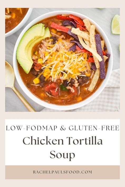 Fodmap Crockpot Chicken, Gluten Free Dairy Free Chicken Tortilla Soup, Low Fodmap Fall Soup, Gluten Free Tortilla Soup, Low Fodmap Tortilla Soup, Low Fodmap Chicken Soup Recipes, Low Fodmap Shredded Chicken Recipes, Low Fodmap Fajitas, Low Fodmap Chicken Tortilla Soup