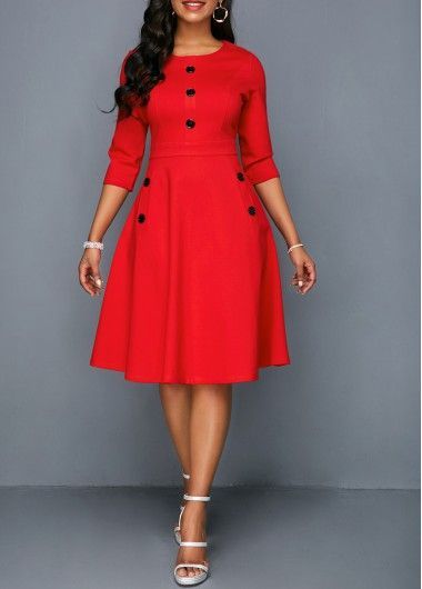 495dabfd0ca768a3c3abd672079f48b6desc43753472ri Red A Line Dress, Fashion Dresses Online, Outfit Trends, Round Neck Dresses, African Fashion Dresses, Pocket Dress, Classy Dress, African Dress, Mode Outfits