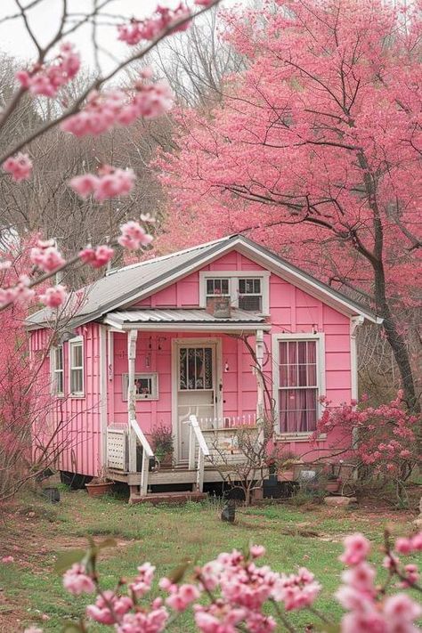 Cottage Trailer, Pink House Exterior, Shed Tiny House, Fairytale Cottage, Pink Cottage, Casas The Sims 4, Board Quotes, Tiny Cottage, Tiny House Floor Plans