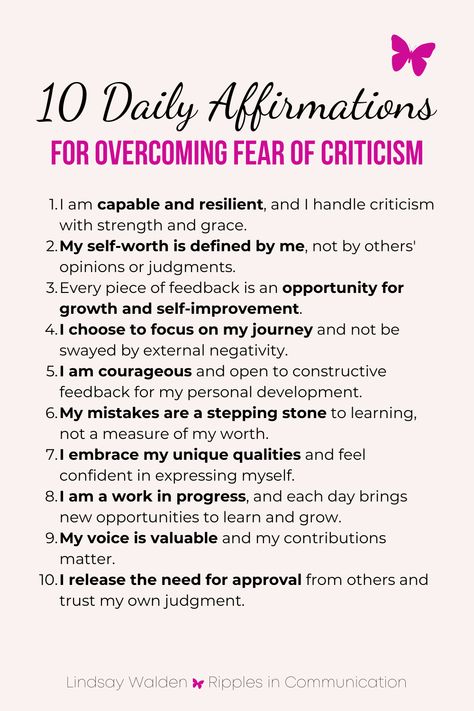 Empower yourself against the fear of criticism with these 10 daily affirmations. Visit my blog for more strategies on building confidence and embracing personal growth. Start your journey to self-empowerment today! #DailyAffirmations #ConfidenceBoost Teenage Books To Read, Aura Quotes, Gratitude Challenge, Communication Relationship, Building Confidence, Relationship Blogs, What Is Self, Calm Quotes, Empower Yourself