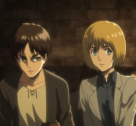 Eren and Armin AoT season 3 Armin And Eren, Eren Armin Mikasa, Eren And Armin, Armin Aot, Armin Snk, Eren X Armin, Delivery Food, Aot Characters, Eren X Mikasa