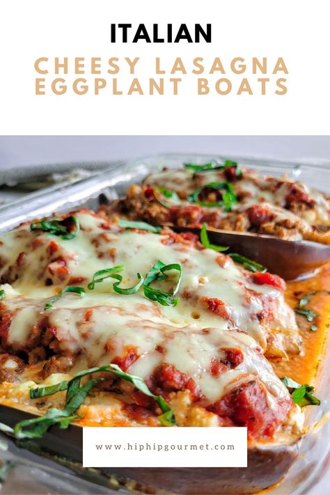 lasagna stuffed eggplant in a baking dish topped with fresh chopped basil Stuffed Eggplant Recipes Meat, Baked Stuffed Eggplant With Italian Sausage, Eggplant Lasagna Recipe With Meat, Turkey Eggplant Lasagna, Eggplant Lasagna Boats, Dinner Games, La Food, Aromatic Herbs, Perfect Marriage