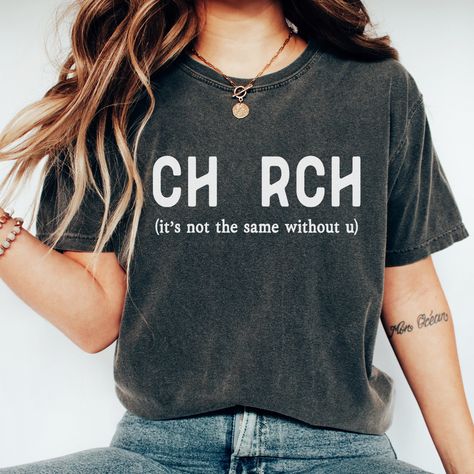 Elevate your Sunday style with our 'Church It's Not The Same Without U' shirt! Ideal gift for your church family! Get yours today and shine your light. ⛪️✨                                 ＊ 𝐍𝐎𝐓 𝐀𝐕𝐀𝐈𝐋𝐀𝐁𝐋𝐄 𝐈𝐍 𝐒𝐓𝐎𝐑𝐄𝐒 ＊ 👚 GET TO KNOW YOUR  CHURCH IT'S NOT THE SAME WITHOUT U SHIRT This Church It's Not The Same Without U shirt is printed on a Comfort Colors® 1717 Unisex Garment-Dyed Heavyweight T-Shirt with ink using a direct-to-garment printer. They will print your item and send Church Volunteer Shirts, Church Tshirt Designs Ideas, Church T Shirt Ideas Design, Christian Shirt Design Ideas, Church Merch Ideas, Goth Christian, Church Shirt Designs, Church Tshirts, Pastor Gifts