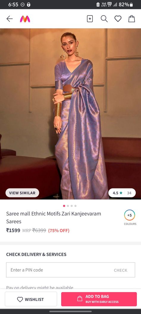 https://www.myntra.com/sarees/saree-mall/saree-mall-ethnic-motifs-zari-kanjeevaram-sarees/21265374/buy Saree From Myntra, Saree Ideas For Wedding Guest, Myntra Dress, Myntra Saree, Saree For Wedding Function, Kanjeevaram Sarees, Saree Ideas, Dressing Ideas, Ethnic Motifs