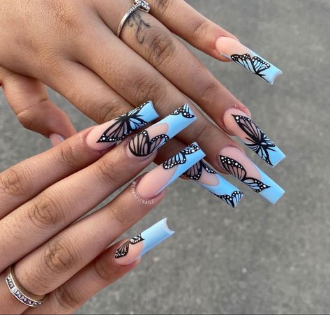 Nail Art Design 2023, Girls Nail Designs, Butterfly Nail Designs, Black Acrylic Nails, Classy Nail Designs, Blue Acrylic Nails, Pretty Gel Nails, Design 2023, Acrylic Nails Coffin Pink