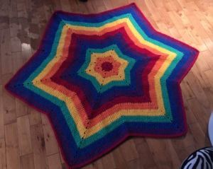 Crochet Rainbow Star Blanket Pattern | The Crochet Crowd Crochet Star Blanket, Rainbow Afghan, Crochet Fluffy, 6 Point Star, Fluffy Unicorn, Baby Blanket Yarn, Trash To Couture, Star Baby Blanket, Afghans Crochet