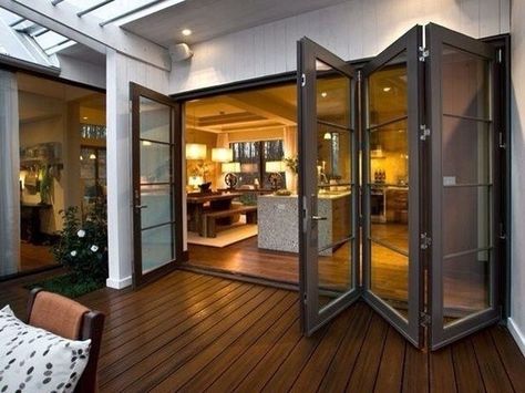 House Beautiful Living Rooms, Indoor French Doors, Sliding Doors Exterior, Accordion Doors, Glass Doors Patio, Backyard House, Sliding Door Design, Outdoor Kitchen Appliances, Outdoor Living Rooms