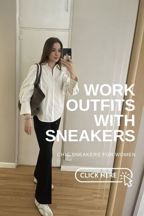 Smart Casual Women White Sneakers, French Sneakers, Corporate Sneakers, Sneakers Office, Work Outfits With Sneakers, Sneakers For Work, Office Trainers, Women Work Shoes, Semi Formal Outfits For Women