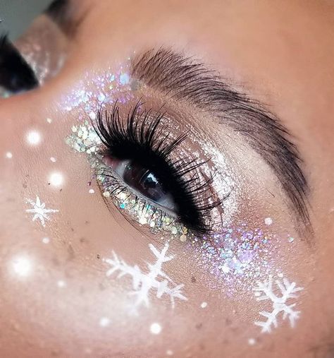 Ice Halloween Makeup, Frost Makeup Ice Queen, Christmas Parade Makeup, Snow Fairy Makeup, Snow Princess Makeup, White Christmas Makeup, Ice Makeup Looks, Snow Makeup Looks, Ice Princess Makeup