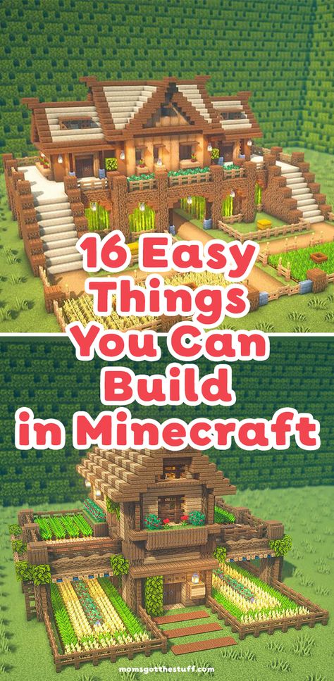 Are you a fan of Minecraft? I've got you covered with these cool and easy builds. There are houses, survival houses, statues, treehouses and more. Challenge yourself to go beyond the basics and create something special. Take your creativity to the next level by building one of these awesome structures. Easy Minecraft Farmhouse, Minecraft Farmhouse Ideas Easy, Minecraft Building Ideas House Step By Step, Minecraft House Materials, Minecraft Beginner House Ideas, Basic Minecraft Houses Floor Plans, Minecraft House Ideas Step By Step, Minecfrat Houses Easy, Minecraft Houses Survival Blueprints