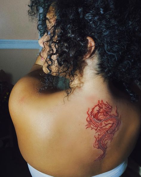 Red Ink Back Tattoo, Dragon Tattoo Back, Cute Tats, Full Back Tattoos, Spine Tattoos For Women, Red Ink Tattoos, Dope Tattoos For Women, Red Tattoos, Back Tattoo Women