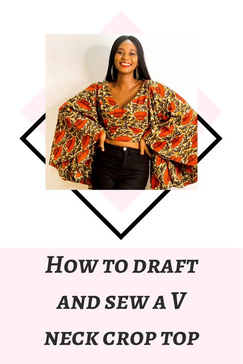 Diy Bell Sleeve Top, Wrap Crop Top Pattern Sewing, Wrap Top Pattern Drafting, Bell Sleeve Crop Top Pattern, Bell Sleeve Top Sewing Pattern, Bell Sleeve Wrap Top, Basic Bodice Pattern, Basic Bodice, V Neck Crop Top