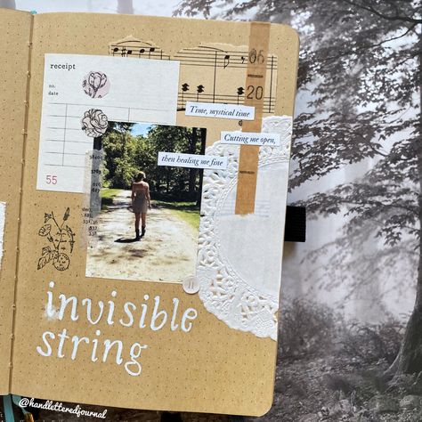 Taylor Swift Scrapbook, Invisible String Taylor Swift, Taylor Journal, Random Journal, Cartoon Journal, Invisible String, Taylor Swift Folklore, Design Notebook, Music Journal