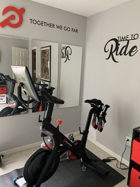 #peloton #workoutroom #fitness Peleton Cycle Room, Peloton Home Gym Ideas, Peloton Garage, Peloton Decor, Peloton Office, Peloton Corner, Peloton Aesthetic, Peloton Workout Room, Peloton Setup