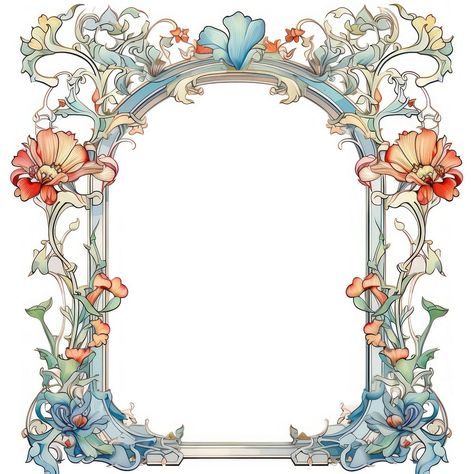 Arch art nouveau Floral pattern frame. | free image by rawpixel.com / pimmymecute Flower Arch Illustration, Art Nouveau Borders And Frames, Editing Pngs, Fancy Painting, Art Nouveau Wedding Invitation, Art Nouveau Floral Pattern, Calligraphy Borders, Art Nouveau Frame, Arch Art