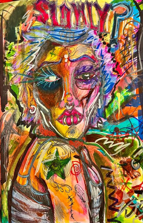 Art For Inspiration, Paint And Marker Art, Drawing Ideas With Paint Markers, Colorful Marker Art, Cool Artists, Paint Marker Art, Eccentric Art, Crazy Art, Trash Art