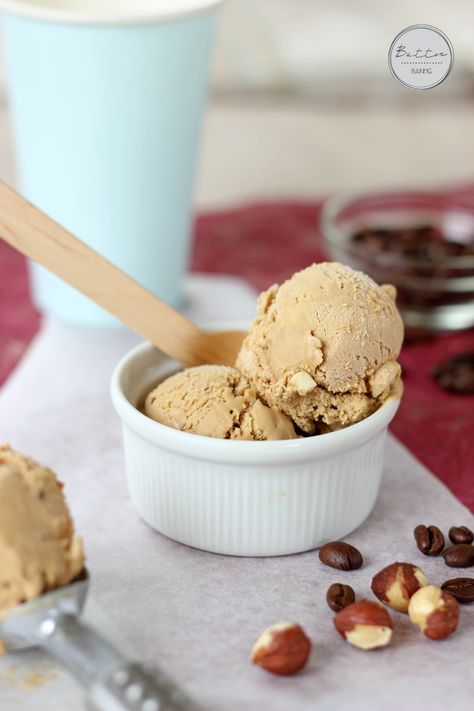 Easy Espresso Hazelnut No-Churn Ice Cream | Butter Baking Espresso Ice Cream, Hazelnut Ice Cream, Instant Espresso, Gelato Recipe, Nutella Cheesecake, Ice Cream Print, Easy Ice Cream, No Churn Ice Cream, How To Roast Hazelnuts