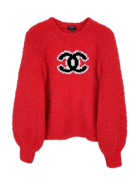 Chanel CC Red Teddy Jumper | Hardly Ever Worn It Chanel Sweater, Chanel Logo, Knitting Women Sweater, Pullover Sweater Women, Tops Fall, Sweater Design, Pullover Men, Long Sweaters, Women Pullover