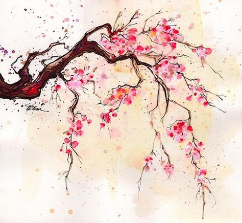 Shades of Grey: Some more pictures of things i like... Cherry Blossom Tree Tattoo, Blossom Tree Tattoo, Cherry Blossom Watercolor, Cherry Blossom Painting, Blossom Tattoo, 수채화 그림, Art Japonais, Tree Tattoo, Blossom Trees