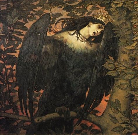 nuclearharvest:  Sirin and Alkonost by Viktor Vasnetsov 1896 Joy And Sorrow, Slavic Folklore, Art Noir, Art Et Illustration, Mythological Creatures, Russian Art, Classical Art, Dark Ages, Gustav Klimt