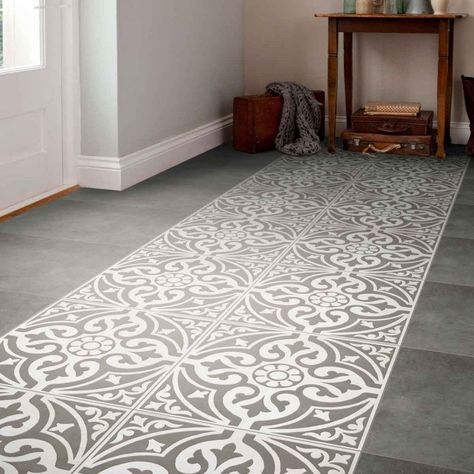 Devonstone 33.1 x 33.1cm Ceramic Patterned Tile in Matt Grey Mudroom Tile, Entryway Tile, Tile Floor Living Room, Painting Tile Floors, Tiled Hallway, Hallway Flooring, Ceramic Floor Tile, Living Room Tiles, Luxury Tile