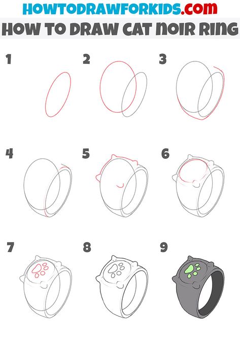 how to draw cat noir ring step by step Chat Noir Drawing Easy, How To Draw A Ring Step By Step, Cat Noir Drawing, Drawing Miraculous, Cat Noir Ring, Miraculous Ladybug Toys, Draw Cat, Draw A Cat, Lion Craft