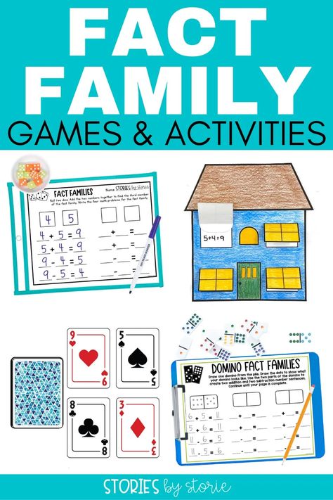 Learning fact families not only helps with fact fluency, but it also helps give students the strategies they need to solve larger addition and subtraction problems. Here are several games and activities to help students with fact families and related facts. Number Family Activities Math Facts, Fact Family Activities 3rd Grade, Fact Fluency Games 1st Grade, Related Facts First Grade Activities, Fact Families Addition And Subtraction, Addition And Subtraction Fact Families, Fact Family Games First Grade, Related Facts First Grade, Fact Families 2nd Grade