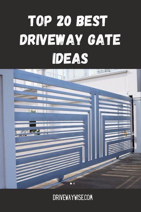 Get inspired by these driveway gates. Protect your home with a wooden driveway gate, a metal driveway gate or a aluminium gate for your driveway. There are many design options and many metal gates are handmade. Create curb appeal for your home by installing a driveway gate or garden gate. Not only are you more protected, but you are also increasing the value of your home. We have put together a list of the very best styles, materials and design available in driveway gates today! Metal Sliding Electric Gates, Car Gates Entrance, Drive Way Gates Metal, Electronic Gates Driveways, Front Gates Driveway, Sliding Metal Gate Design, Drive Way Gates, Modern Driveway Gate, Sliding Gate Driveway