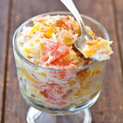 Ambrosia Salad | Cook's Country Ambrosia Salad Recipe, Cooks Country, Cooks Country Recipes, Donut Toppings, Cookie Toppings, Caramel Tart, Fresh Fruit Salad, America's Test Kitchen Recipes, Ambrosia Salad