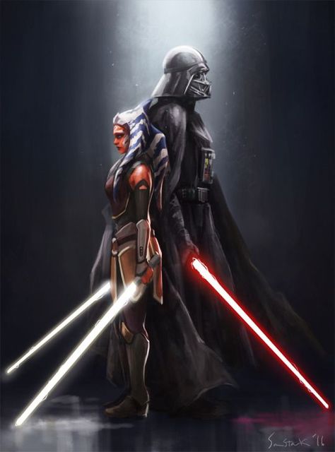 Darth Vader and Ahsoka Tano Darth Vader Vs Ahsoka, Ashoka Star Wars, Star Wars Clones, Anakin Vader, Star Wars Character, Dark Vador, Star Wars Ahsoka, Star Wars Love, Star Wars Film