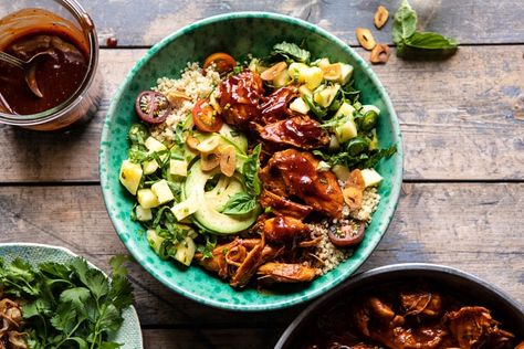 Weeknight Saucy Pineapple BBQ Chicken Bowls | halfbakedharvest.com #chicken #instantpot #slowcooker #pineapple #easyrecipes Pineapple Bbq Chicken, Pineapple Chicken Recipe, Summer Chicken Recipes, Half Baked Harvest Recipes, Summer Chicken, Bbq Chicken Salad, Chicken Bowls, Meat And Vegetables, Pineapple Chicken