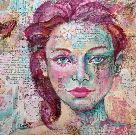 mixed-media portrait Self Portrait Mixed Media Art Projects, Art With Words Mixed Media, Art Inspiration Mixed Media, Mixed Media Faces Ideas, Abstract Portraits Mixed Media, Mixed Media Art Inspiration, Mixed Media Portraits Ideas, Mixed Media Painting Ideas, Mixed Media Self Portrait